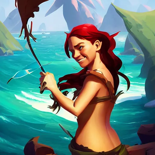 Image similar to painting mermaid treasure on sea of thieves game avatar hero smooth face median photoshop filter cutout vector, behance hd by jesper ejsing, by rhads, makoto shinkai and lois van baarle, ilya kuvshinov, rossdraws global illumination