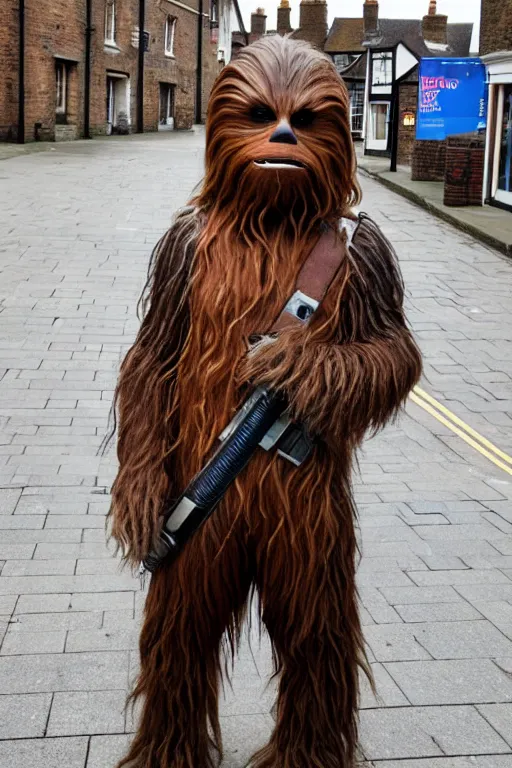 Image similar to photo of chewbacca standing on the streets of rochester, england