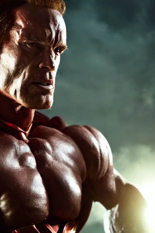 Prompt: a profile shot of Arnold Shvarzenegger as Bizzarro, DC Comics, 8k, hyperrealism, cinematic lighting