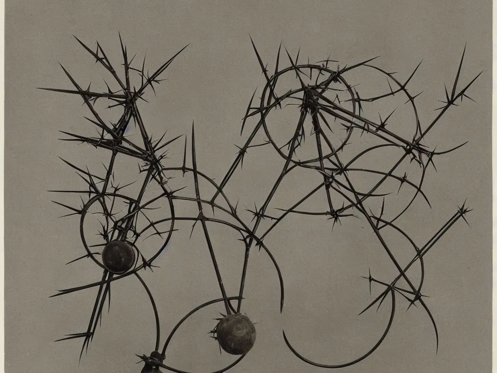 Image similar to humanoid round chair with thorns. karl blossfeldt, henri moore