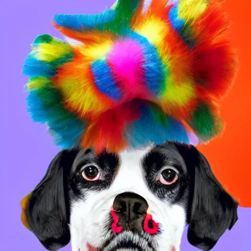 Image similar to photo of a clown with the face of a dog