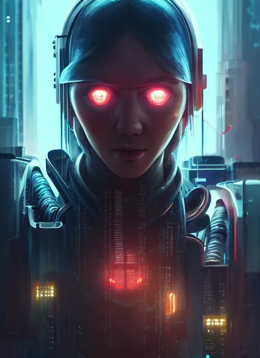 Image similar to a hyper detailed octane render concept art by xision wu, kerem beyit, sandara tang portrait of cyberpunk cyborg, dim lighting, detailed portraits, unreal engine 5, highly rendered,, digital painting, artstation, concept art, smooth, sharp focus perfect horizontal ， symmetry illustration, detailed and intricate environment artstation hq