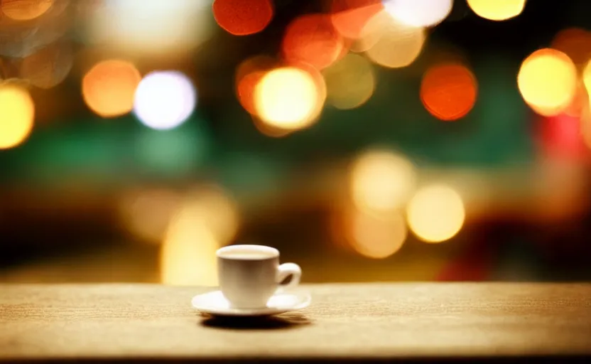 Image similar to mini cafe diorama macro photography, [ [ bokeh lights ] ], ambient, atmospheric photograph