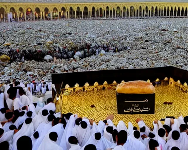 Prompt: 10,100 adoring lovers surrounding the kaaba inspired burger in mecca