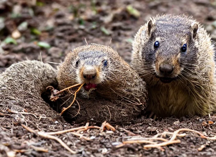 Prompt: groundhog eating an earthworm