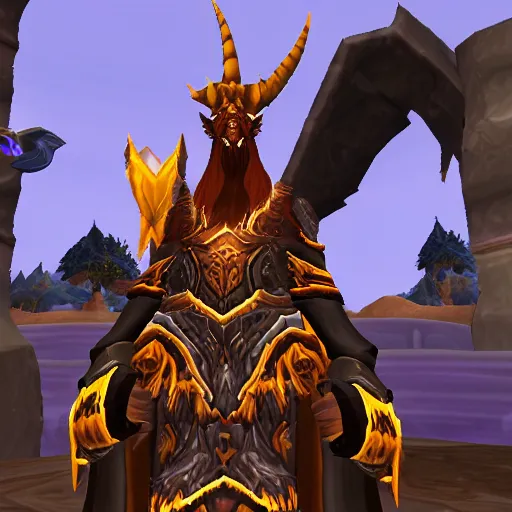 Image similar to an anthropomorphic black goat wizard in world of warcraft, screenshot