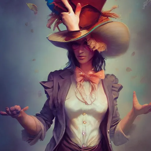 Image similar to realistic, full body portrait, scantily dressed female mad hatter, by Jordan Grimmer and greg rutkowski, crisp lines and color,