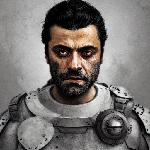 Prompt: oscar isaac portrait, dystopia core, apocalyptic, armor, warrior, dramatic, sharp focus, fiction, neon, fantasy, hyper detailed, digital art, trending in artstation, cinematic lighting, studio quality, smooth render, unreal engine 5 rendered, octane rendered, art style and nixeu and wlop and krenz cushart