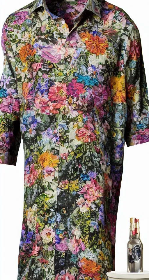 Image similar to close up of max payne floral shirt in a bar, sun shining, photo realistic illustration by greg rutkowski, thomas kindkade, alphonse mucha, loish, norman rockwell.