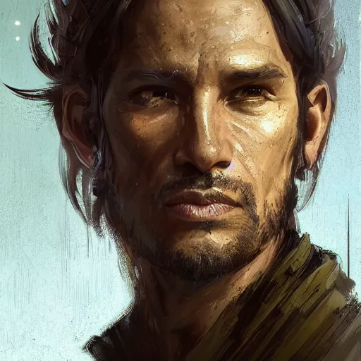 Image similar to portrait of a man by greg rutkowski, a jedi commander, arabian features and olive skin, long black hair, wise appearance, wearing the tactical gear of the galactic alliance, star wars expanded universe, he is about 4 0 years old, highly detailed portrait, digital painting, artstation, concept art, smooth, sharp foccus ilustration, artstation hq