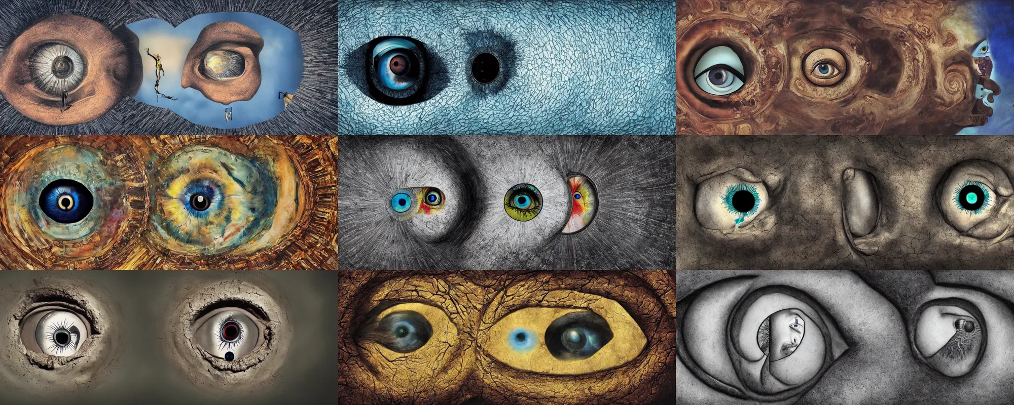 Prompt: eye within a eye within a eye within a eye within a eye within a eye, surreal art, style of Salvador Dalí, museum piece, 4k