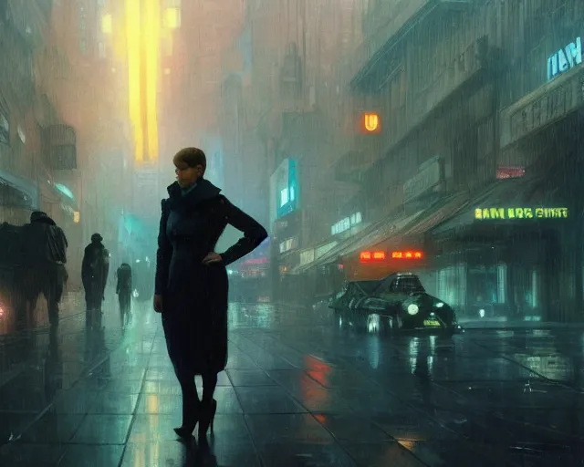 Image similar to 2 0 1 8 blade runner movie still girl look at the cityscape from roof perfect face fine realistic face pretty face neon puffy jacket blue futuristic sci - fi elegant by denis villeneuve tom anders zorn hans dragan bibin thoma greg rutkowski ismail inceoglu illustrated sand storm alphonse mucha