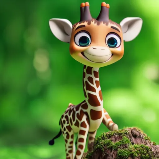 Image similar to giraffe as nendoroid walking in a jungle in the croods movie style, anime, disney, pixar, 8 k, hd, dof, kodak film, volumetric lighting, subsurface scattering, photorealistic, octane render, details