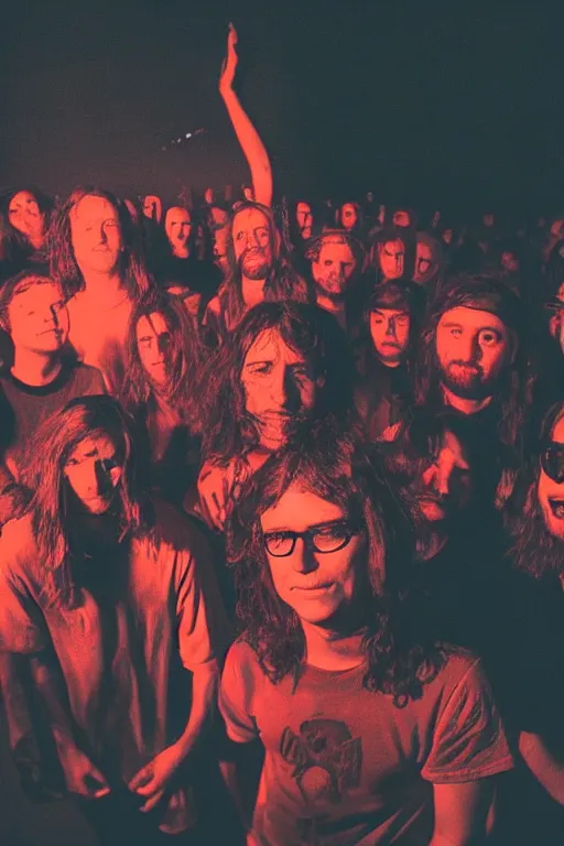 Image similar to king gizzard concert at mars, with a crowd of aliens enjoying it