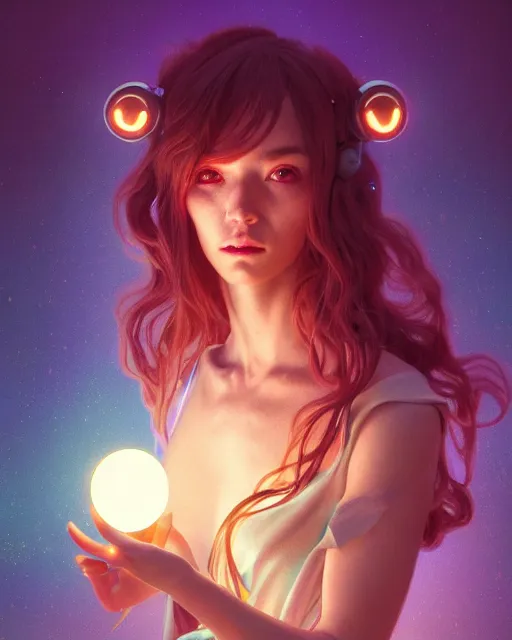Prompt: one singular portrait of a cute bioluminescent creature, pulp scifi, highly detailed, digital painting, moody cinematic lighting, hyperrealism, dark retrowave, art by stanley lau and artgerm and magali villeneuve and alphonse mucha, artstation, octane render, cgsociety