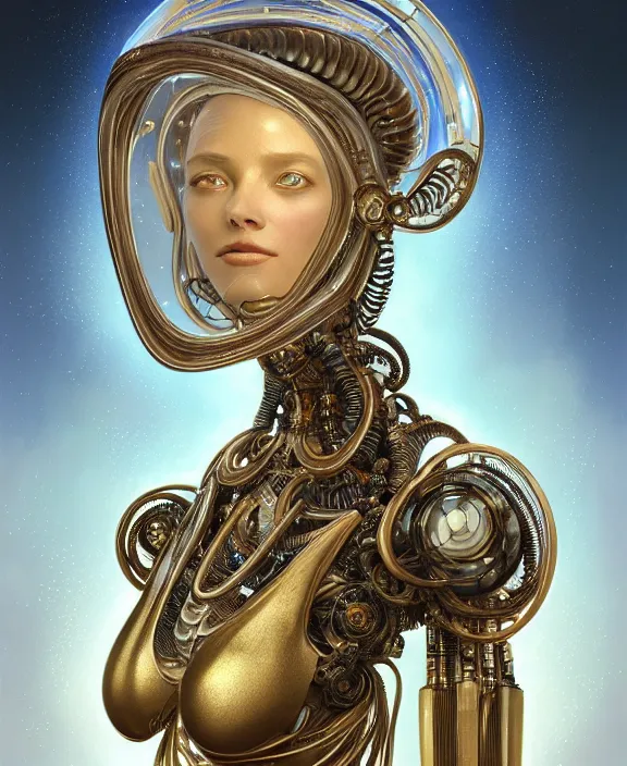 Image similar to intricate ornate opulent transparent clear see - through portrait of a robot beautiful alien nautilus, mottled coloring, adorable, childlike, pastoral environment, ultra realistic, concept art, art nouveau, photorealistic, octane render, 8 k, unreal engine. art by christopher marley and artgerm and greg rutkowski and alphonse mucha