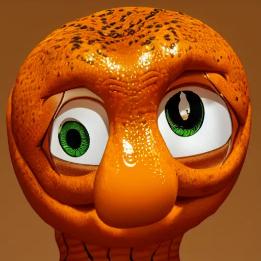 Prompt: Garfield's head on the body of a orange snake with a glittering body, anime style