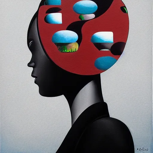 Image similar to a painting of a stylish person in the future, an ultrafine detailed painting by rafal olbinski, behance contest winner, pop surrealism, detailed painting, very detailed, minimalist, skeuomorphic, airbrush art