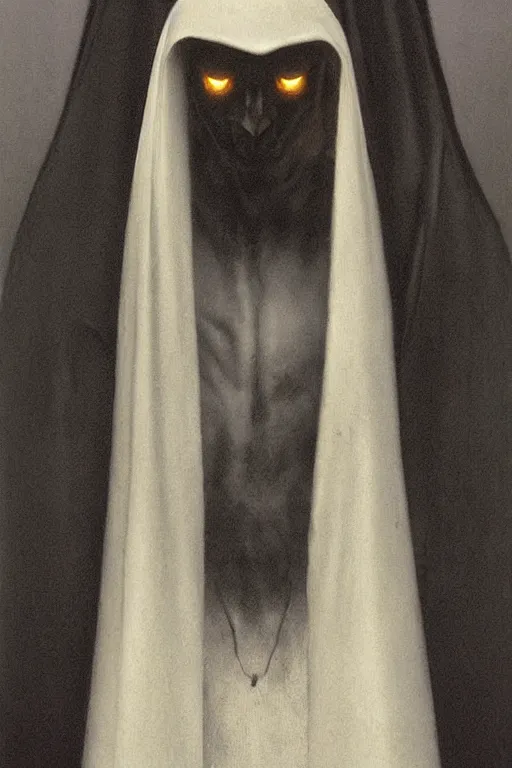 Image similar to a vampire wearing a long black robe with large bat ears huge black eyes and gray skin, character art, painting by zdzisław beksinski