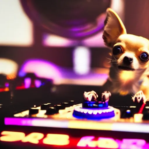 Image similar to photo of a chihuahua djing, stunning, 4 k