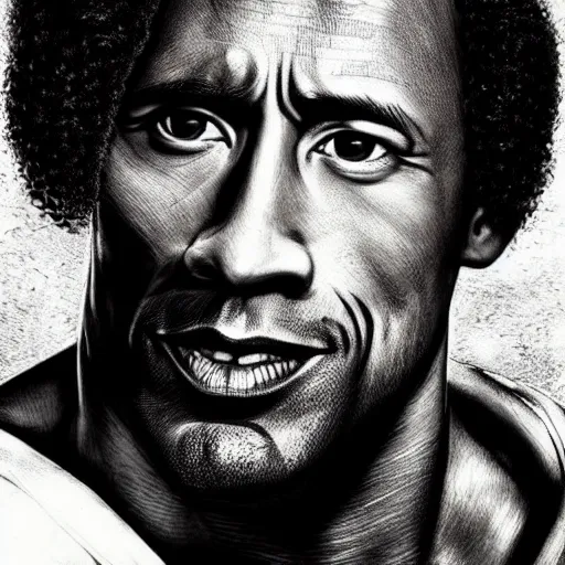 Prompt: Dwayne, the Rock, Johnson with an afro