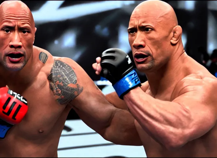 Image similar to dwayne the rock johnson fighting in the ufc, 4 k, photorealistic