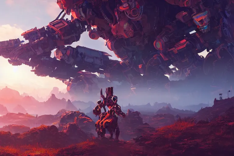 Image similar to watcher machine mecanical creature robot of horizon forbidden west horizon zero dawn radiating a glowing aura global illumination ray tracing hdr fanart arstation by ian pesty and alena aenami artworks in 4 k