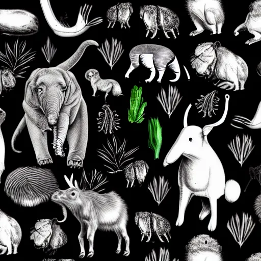 Image similar to animals and plants on a black background, wallpaper, Illustration, Anatomical Drawing, Painting