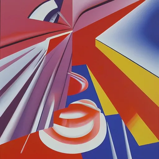 Prompt: an airbrush painting by James Rosenquist behance geometric abstract art vorticism