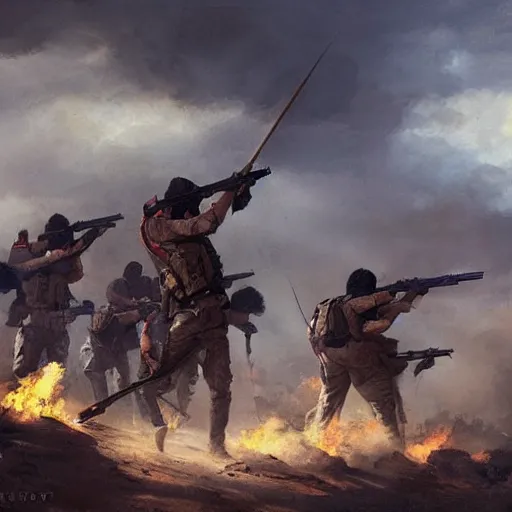 Image similar to a kurdish army fighting a turkish army by greg rutkowski