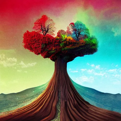 Image similar to life before birth and death after destruction, surreal and colorful