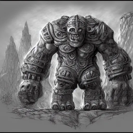 Image similar to A legion of giant sandstone golem, intricate, detailed, World of Warcraft concept art, award winning drawing, by Greg Ludkowski