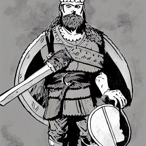 Prompt: viking holding a shield by mike mignola