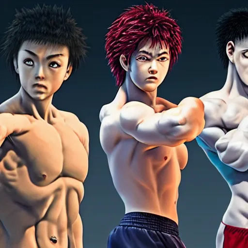 baki characters posing photorealistic 4 k, Stable Diffusion