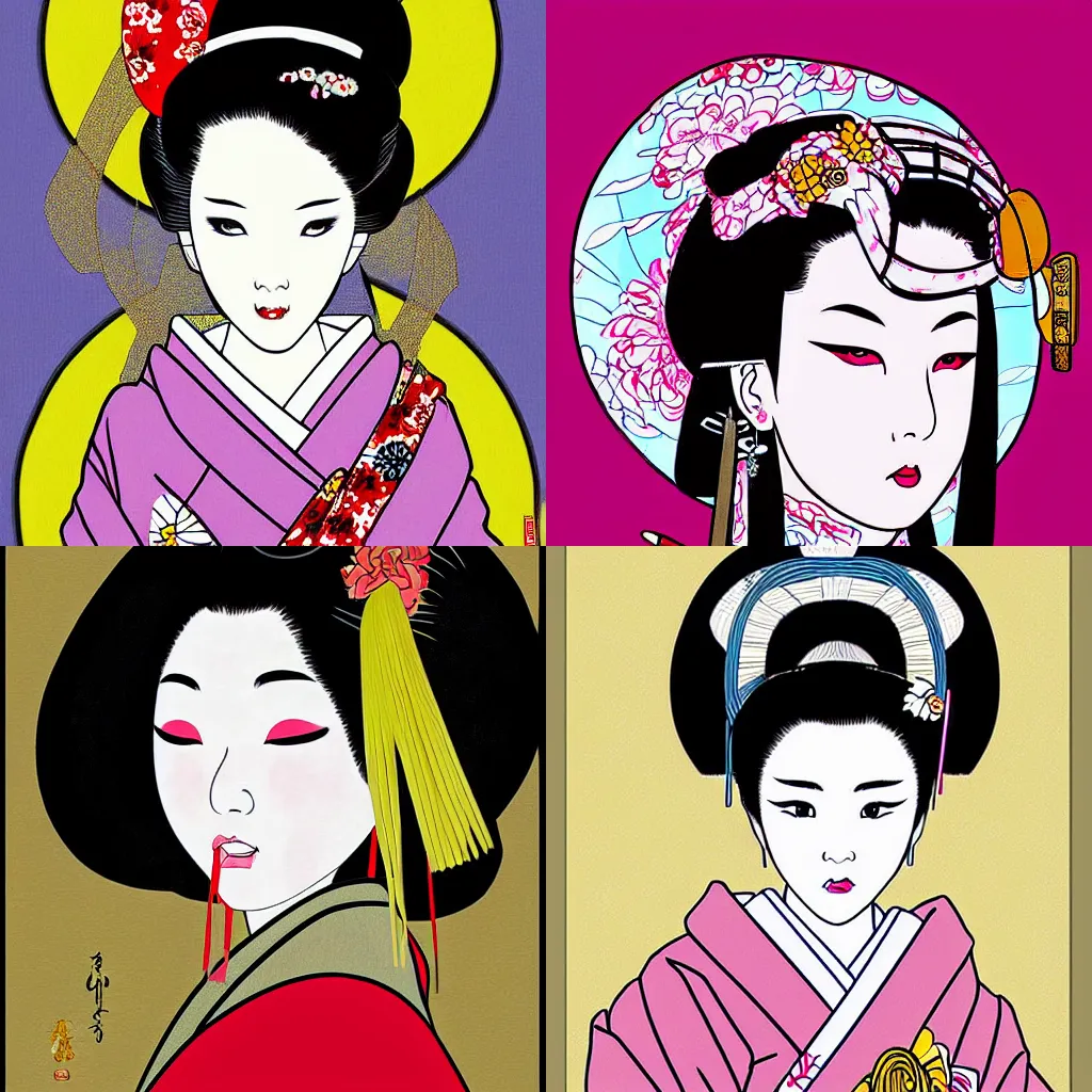 Prompt: digital painting of a beautiful geisha by toshio saeki