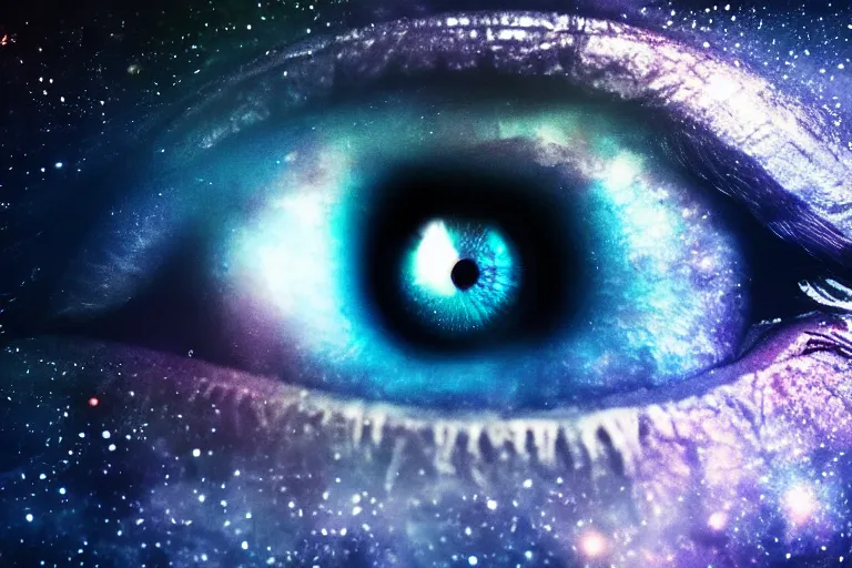 Image similar to a galaxy is inside of an eye, beautiful eye, eye, eye of a woman, realistic, ultra realistic, macro photo, beautiful, digital art, conceptual art, trending on artstation