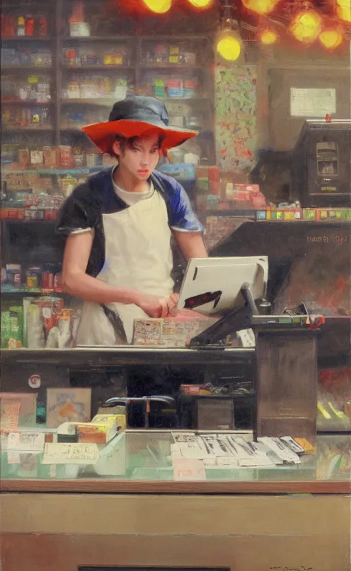 Prompt: the grime reaper working the cash register at the local walmart by cheol joo lee and delphin enjolras and daniel f. gerhartz