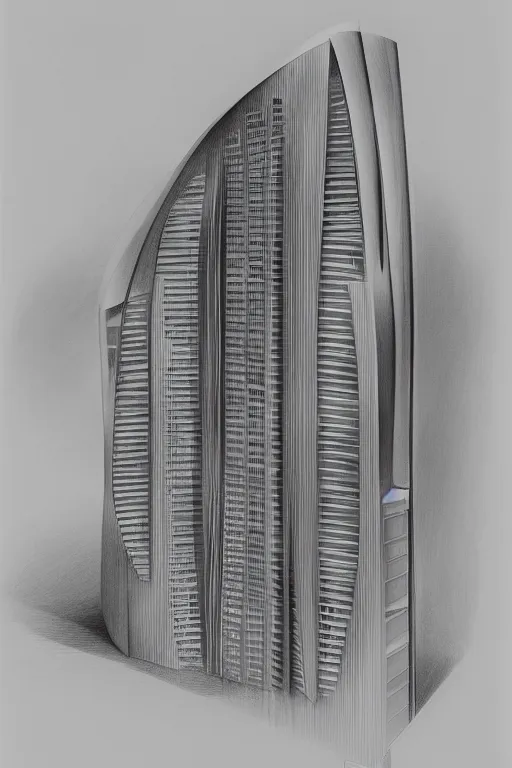 Image similar to a pencil drawing of a futuristic apartment block by zaha hadid