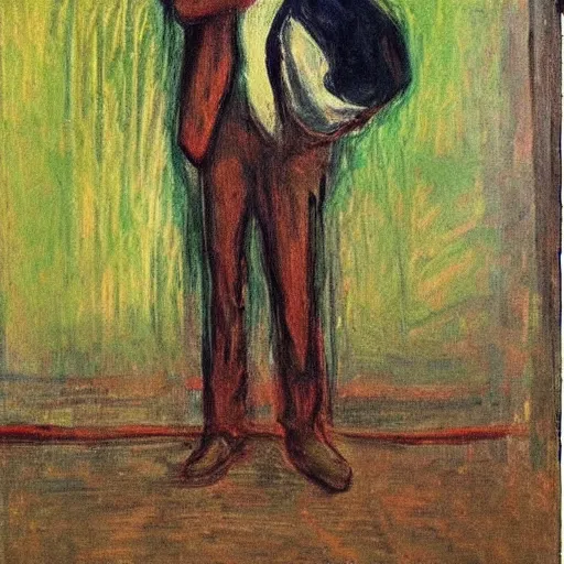 Prompt: “a detailed oil painting of an emigrant in a new country by Edward Munch”