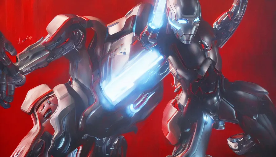 Image similar to ultron created by tesla, oil painting by jama jurabaev, dynamic pose, trending on artstation, high quality, brush stroke, for aaa game