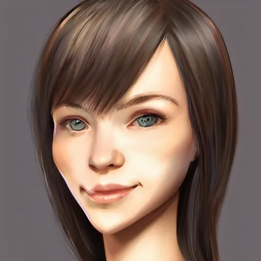 Prompt: a relaxed smiling swedish girl, highly detailed, character concept art, handsome, perfect proportions, perfect face, perfect eyes, dark-brown hair