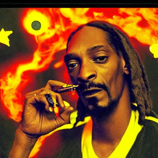 Image similar to photograph of snoop dog smoking a joint while riding a shooting star, filmic, cinematographic