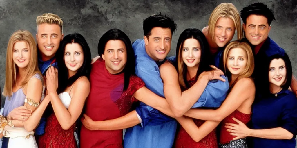 Prompt: the cast of friends but everyone is joey tribianni