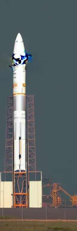 Prompt: height view of nasa rocket in the appearance of orange juice, at the launch pad