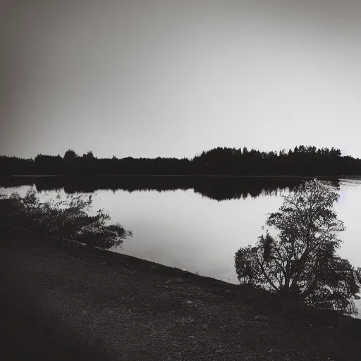 Prompt: photo of a lake, orange, monochromatic