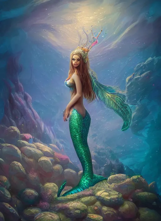 Image similar to highly detailed full body portrait of beautiful mermaid fantasy art by finnstark, wonbin lee, lane brown, z ed, wenfei ye, finnstark, oleg bulakh, felix englund, global illumination, full body, radiant light, sharp focus, detailed face, detailed and intricate environment