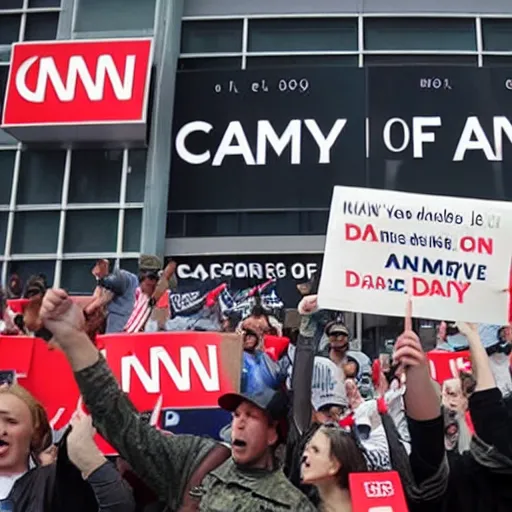 Image similar to army of daddy protestors at cnn headquarters