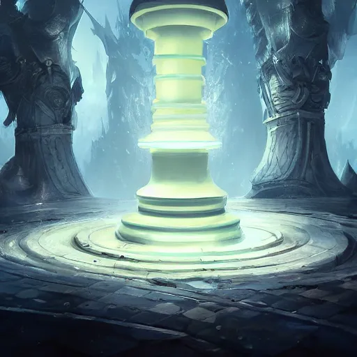 Prompt: a giant white chess pawn piece, glowing chess pawn, chess pawn, chess pawn, chess pawn, chess pawn, battlefield background, bright art masterpiece artstation. 8 k, sharp high quality artwork in style of jose daniel cabrera pena and greg rutkowski, concept art by tooth wu, hearthstone card game artwork, chess pawn