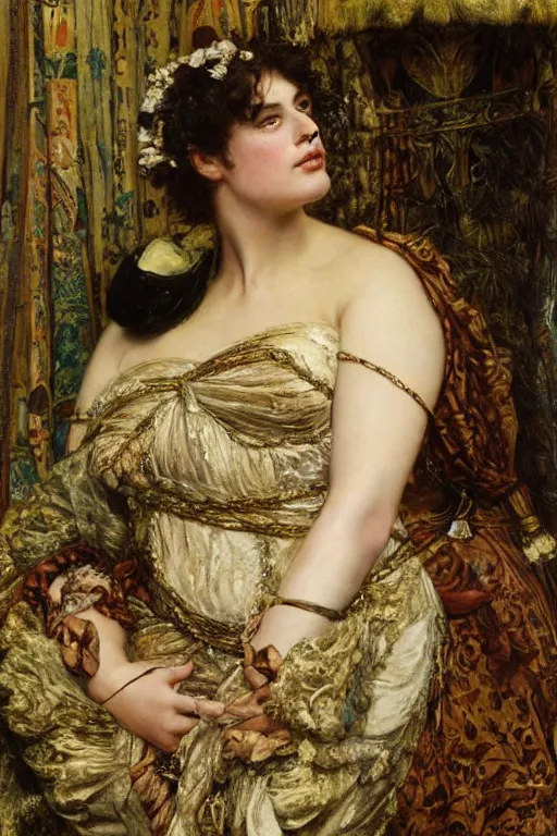 Image similar to a still of ashley graham in a lawrence alma tadema romantic painting