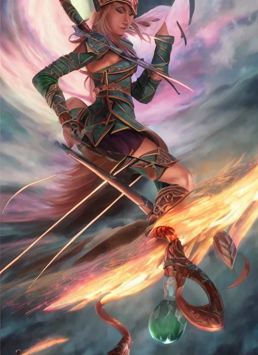 Prompt: elf archer unleashing ultimate attack by adrian smith and vladimir volegov and alexander averin and delphin enjolras